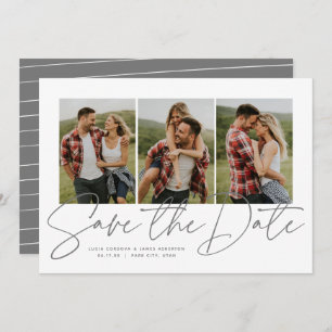 Modern stylish script three photo save the date