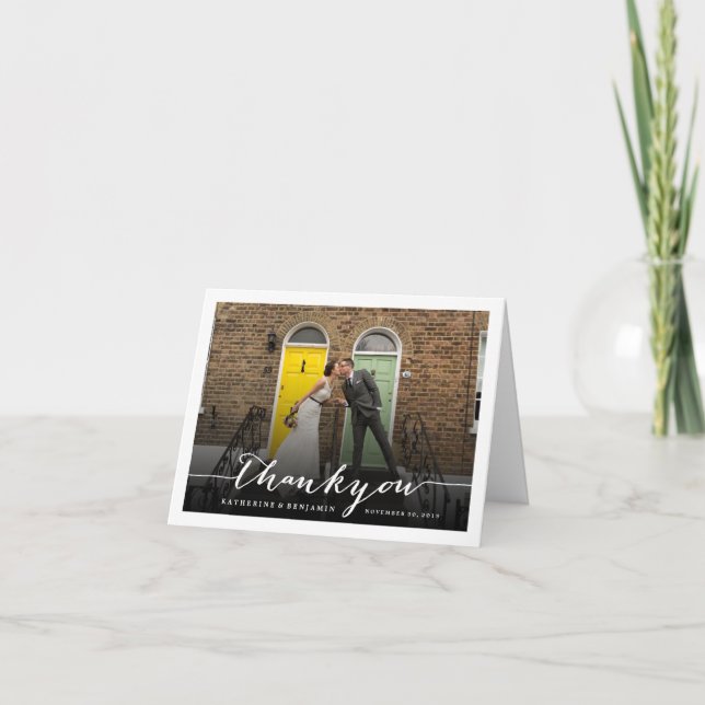 Modern Stylish Script Wedding Thank You Photo Card (Front)