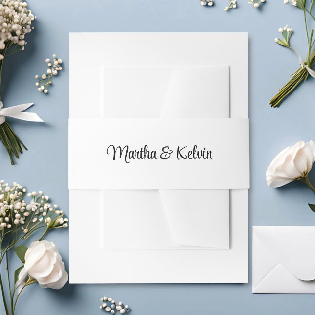 Modern Stylish Script White & Black Wedding Invitation Belly Band (Creator Uploaded)
