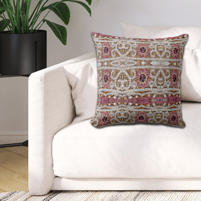Modern Stylish silver gold burgundy pink bohemian Cushion (modern stylish silver gold burgundy pink bohemian throw pillow)