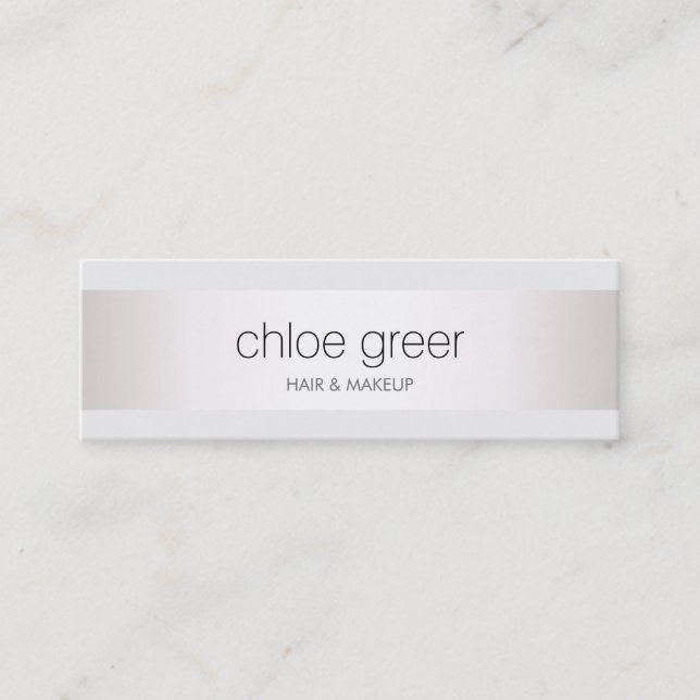 Modern Stylish Silver Stripe Makeup and Hair Mini Business Card (Front)