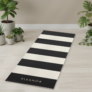Modern Stylish Simple Ivory and Black Custom Name Yoga Mat