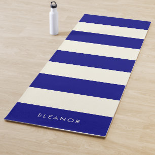 Modern Stylish Simple Ivory and Navy Custom Name Yoga Mat