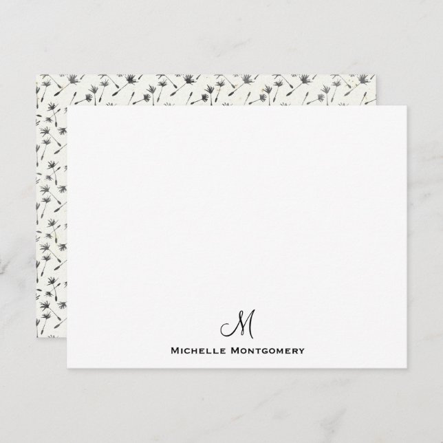 Modern Stylish Simple Script Monogram Note Card (Front/Back)