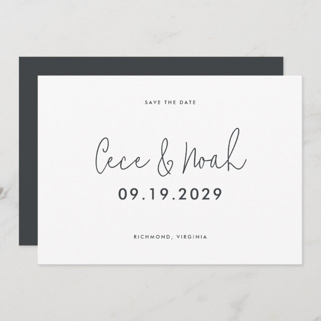 Modern stylish simple typography wedding save the date (Front/Back)