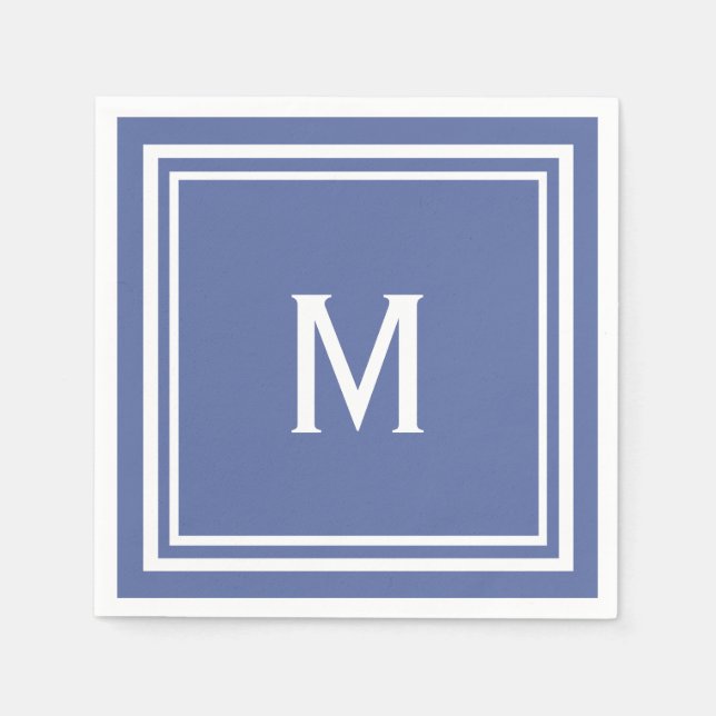 Modern Stylish Slate Blue Monogram Napkin (Front)
