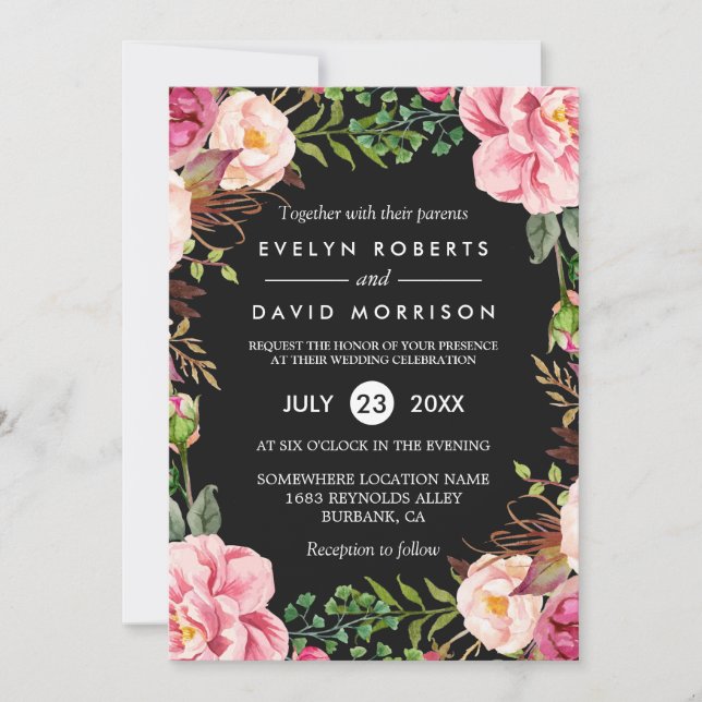 Modern Stylish Spring Wedding Floral Wreath Invitation (Front)