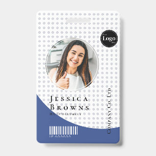 Modern Stylish Staff Photo Barcode Deep Blue ID Badge