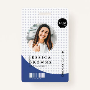 Modern Stylish Staff Photo Barcode Deep Blue ID Badge
