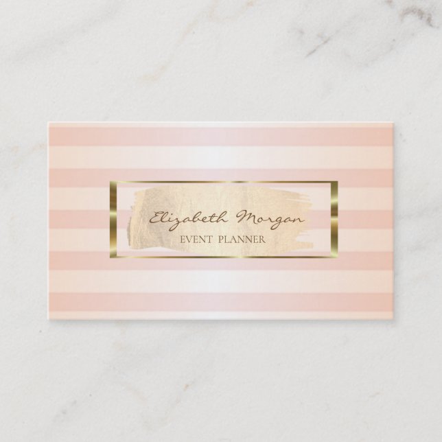 Modern Stylish Striped,Brush Stroke,Gold Frame Business Card (Front)