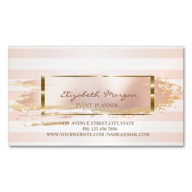 Modern Stylish Striped,Brush Stroke,Gold Frame Magnetic Business Card (Front)