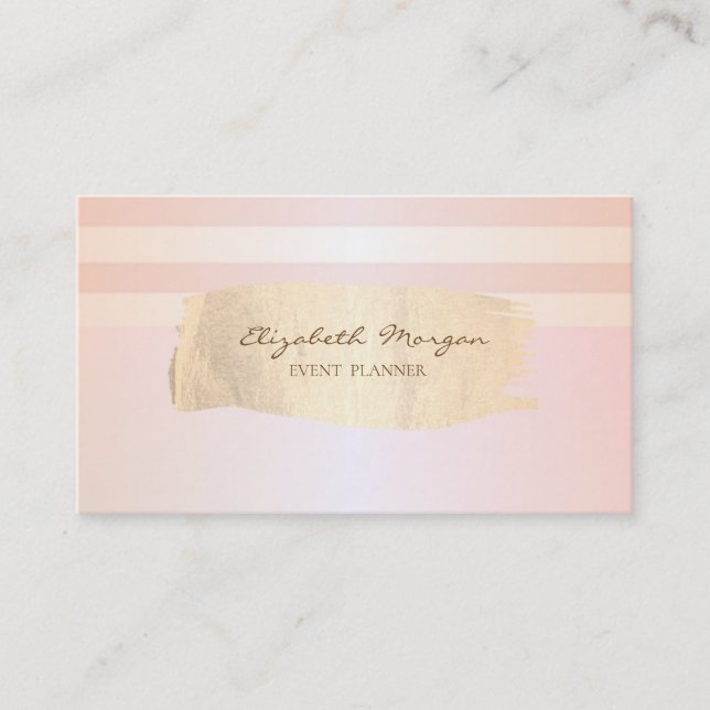 Modern Stylish Striped,Gold Brush Stroke Business Card (Front)
