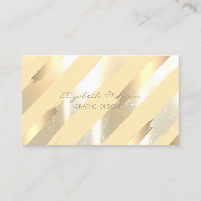 Modern Stylish,Stripes,Faux Gold Foil Brush Stroke Business Card (Front)