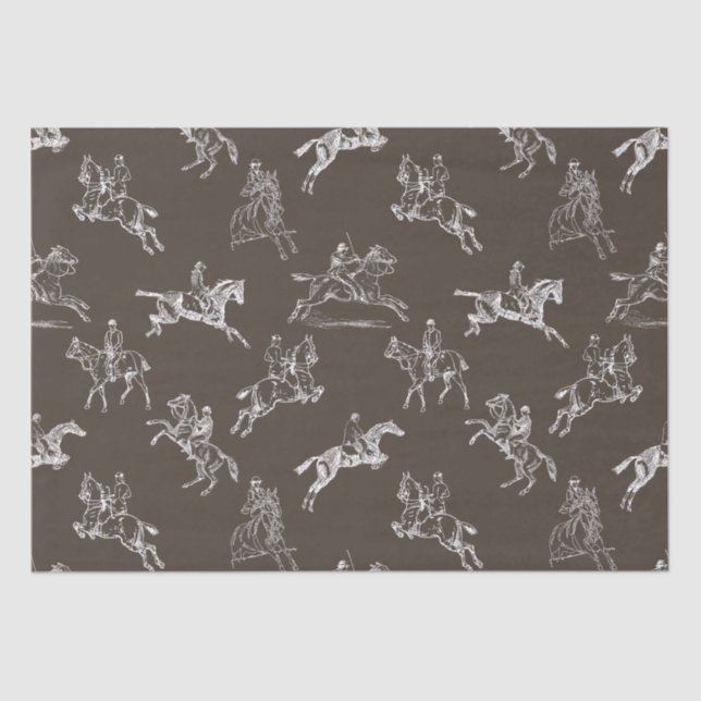 Modern Stylish Taupe White Horseback Riding Toile Tissue Paper (Front)