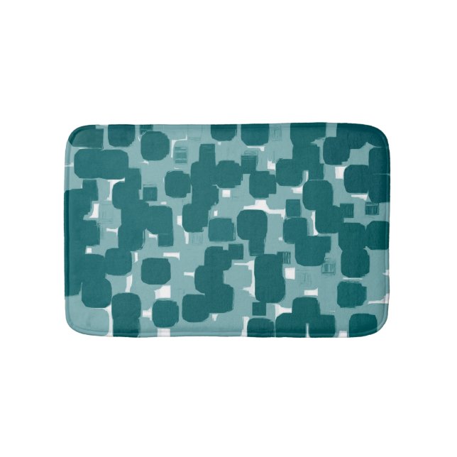 Modern Stylish Teal Abstract Pattern Bath Mat (Front)