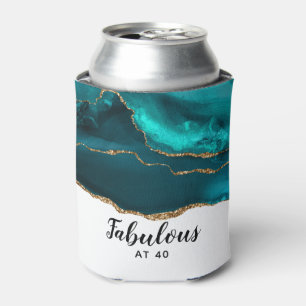 Modern Stylish Teal Agate Fabulous at 40 Can Cooler