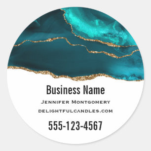 Modern Stylish Teal Agate & Gold Ribbon Business Classic Round Sticker