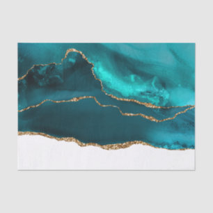 Modern Stylish Teal Agate & Gold Ribbon on White Tissue Paper
