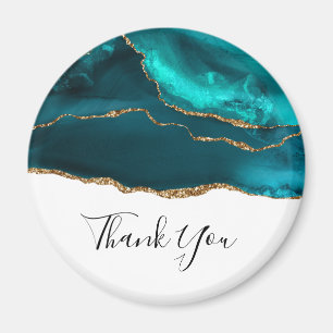 Modern Stylish Teal Agate & Gold Ribbon Thank You Magnet
