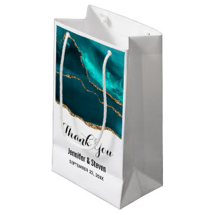 Modern Stylish Teal Agate & Gold Ribbon Thank You Small Gift Bag