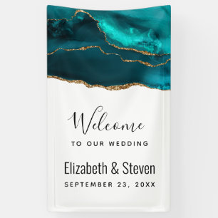 Modern Stylish Teal Agate & Gold Ribbon Wedding Banner