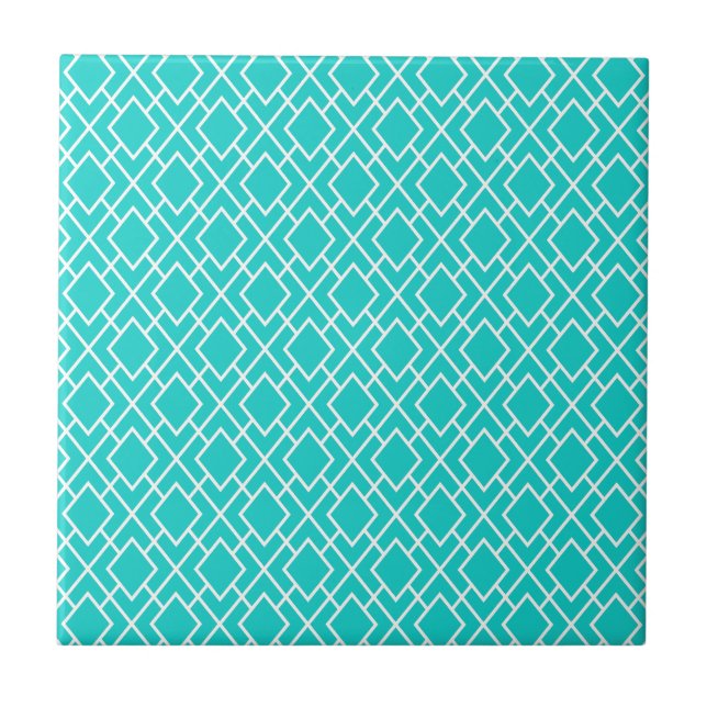 Modern Stylish Teal Blue Diamond Pattern Tile (Front)