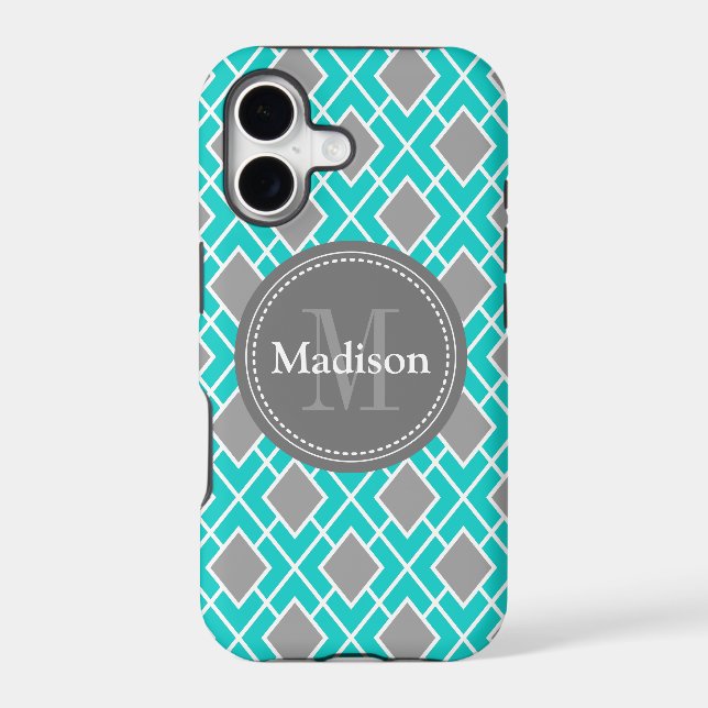 Modern Stylish Teal Blue Grey Diamond Pattern (Back)