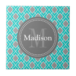 Modern Stylish Teal Blue Grey Diamond Pattern Tile