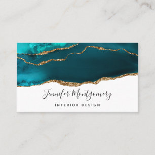 Modern Stylish Teal & Gold Agate on White Business Card