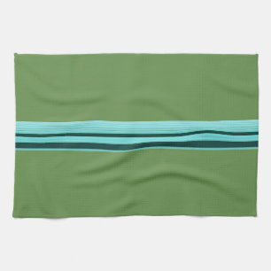 Modern Stylish Teal Green Striped Pattern Tea Towel