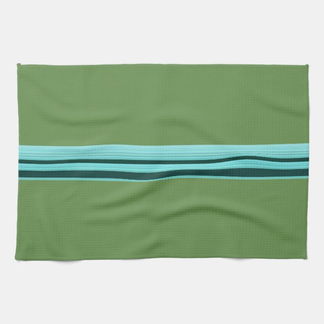 Modern Stylish Teal Green Striped Pattern Tea Towel (Horizontal)