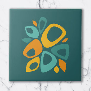 Modern Stylish Teal Orange Mustard Abstract Tile