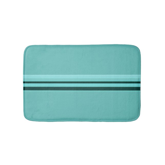 Modern Stylish Teal Striped Pattern Bath Mat (Front)