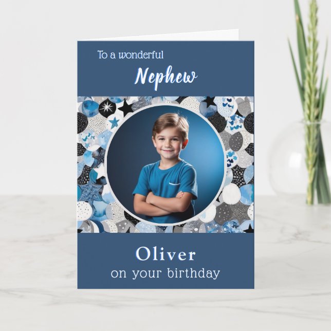 Modern Stylish Trendy 1 Photo Nephew Birthday Card (Front)