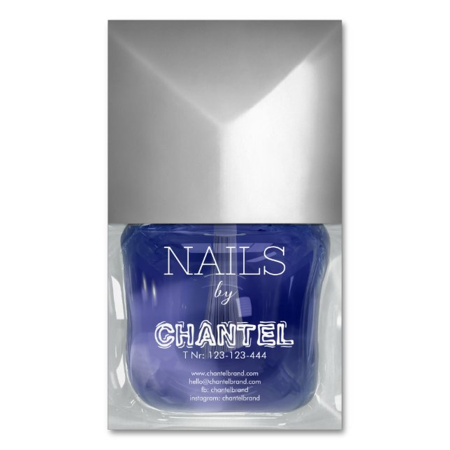 Modern stylish trendy blue nail polish chic 	Magnetic business card (Front Vertical)
