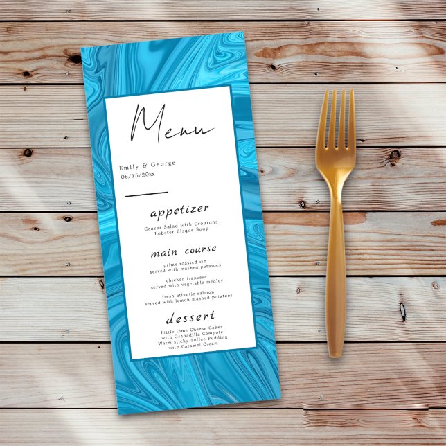 Modern Stylish Trendy Blue Waves Abstract Wedding Menu (Creator Uploaded)
