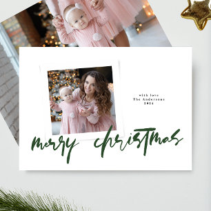 modern stylish trendy green merry christmas photo holiday card
