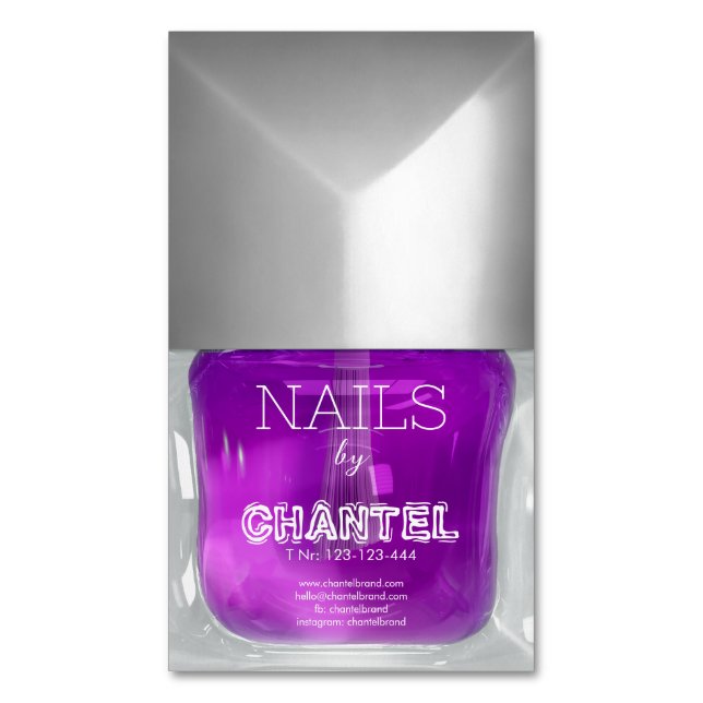 Modern stylish trendy lilac nail polish chic 	Magnetic business card (Front Vertical)