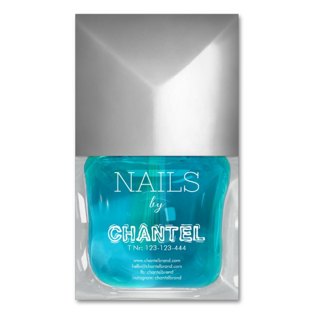 Modern stylish trendy neon blue nail polish chic 	Magnetic business card (Front Vertical)