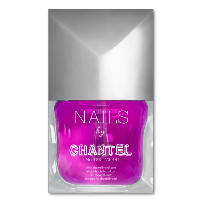 Modern stylish trendy neon blue nail polish chic 	Magnetic business card (Front Vertical)