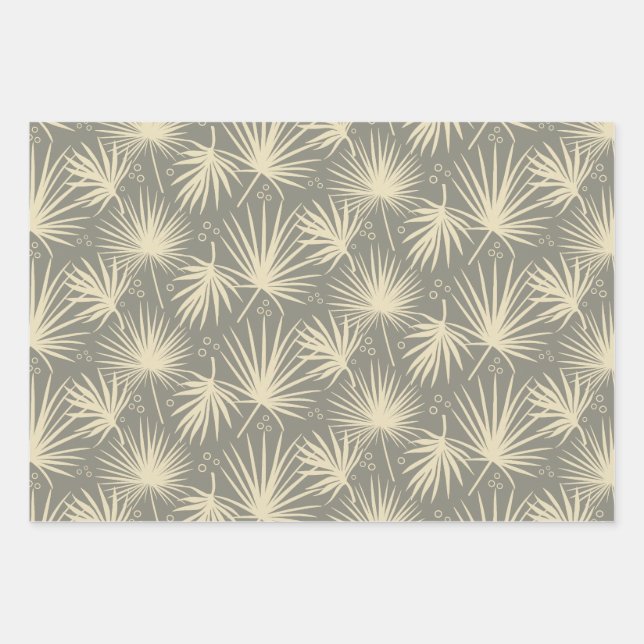 Modern Stylish Tropical Palm Leaf Gray Blue Rose Wrapping Paper Sheet (Front)