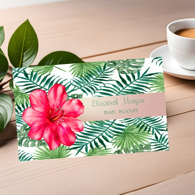 Modern Stylish,Tropical Palm Leaves,Hibiskus Business Card (Creator Uploaded)