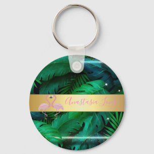 Modern Stylish,Tropical Palm Leaves,Pink Key Ring