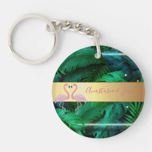 Modern Stylish,Tropical Palm Leaves,Pink Key Ring
