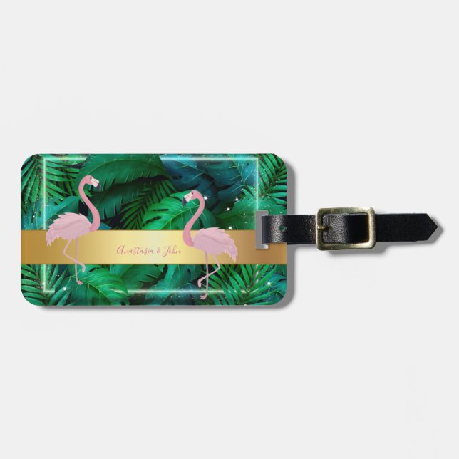 Modern Stylish,Tropical Palm Leaves,Pink     Luggage Tag (Front Horizontal)