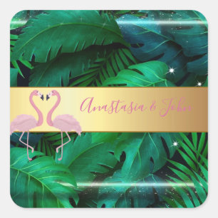 Modern Stylish,Tropical Palm Leaves,Pink Square Sticker