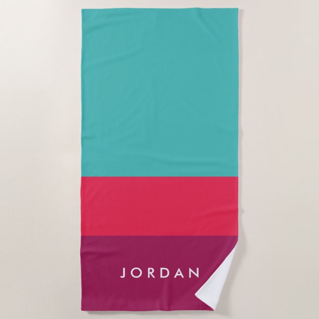 Modern Stylish Turquoise Pink Purple Colour Block Beach Towel (Front)