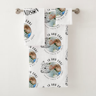 Modern Stylish Typography Grandson Birthday Photo Bath Towel Set