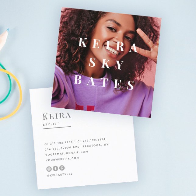 Modern Stylish Typography Minimalist Photo Square Business Card (Creator Uploaded)