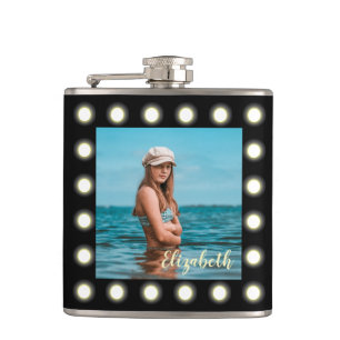 Modern Stylish Unique Black Square Photo Frame Hip Flask